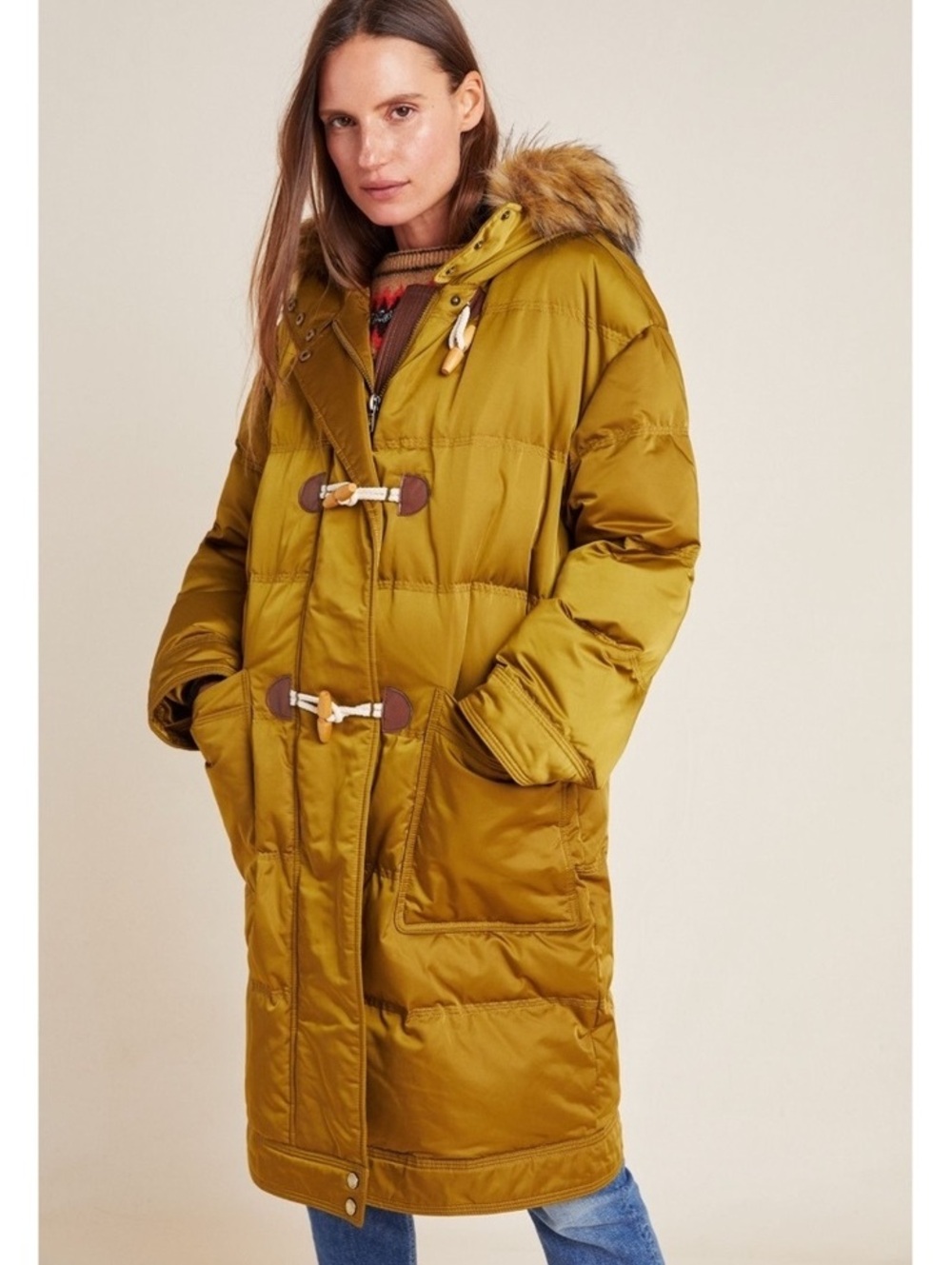 NWOT Avec Les Filles Coraline khaki olive puffer toggle front coat XS S M